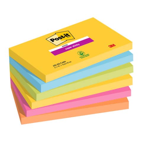 Foglietti riposizionabili Post-it® Super Sticky Rio de Janeiro 76x127mm assortiti conf. 6 blocch. da 90 ff - 655-6SS RIO